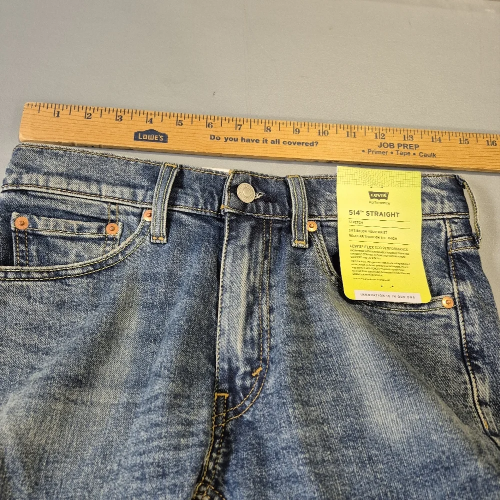 Levi's 514 Jeans Mens 29x30 Slim Straight Flex Distressed‎ Performance Denim New